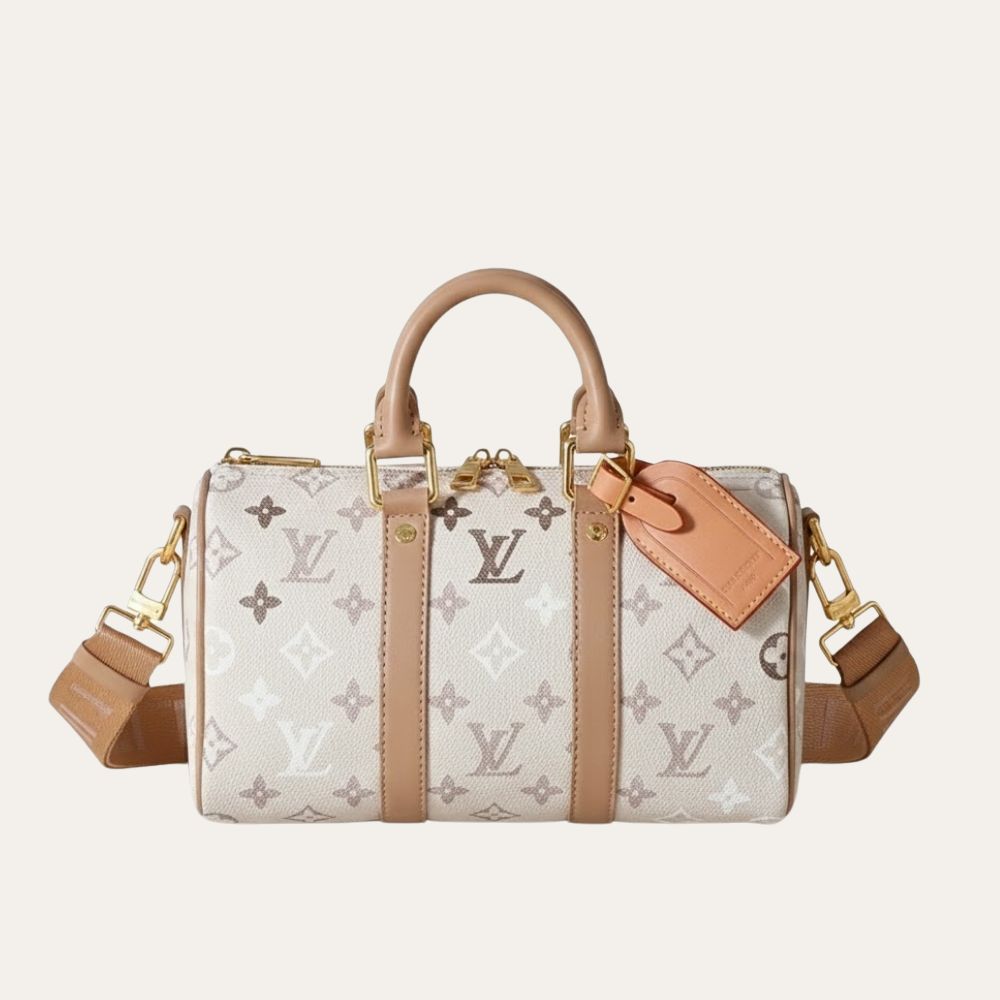 Louis Vuitton Keepall Bandoulière 25 Monogram Beige 9.9 Inches