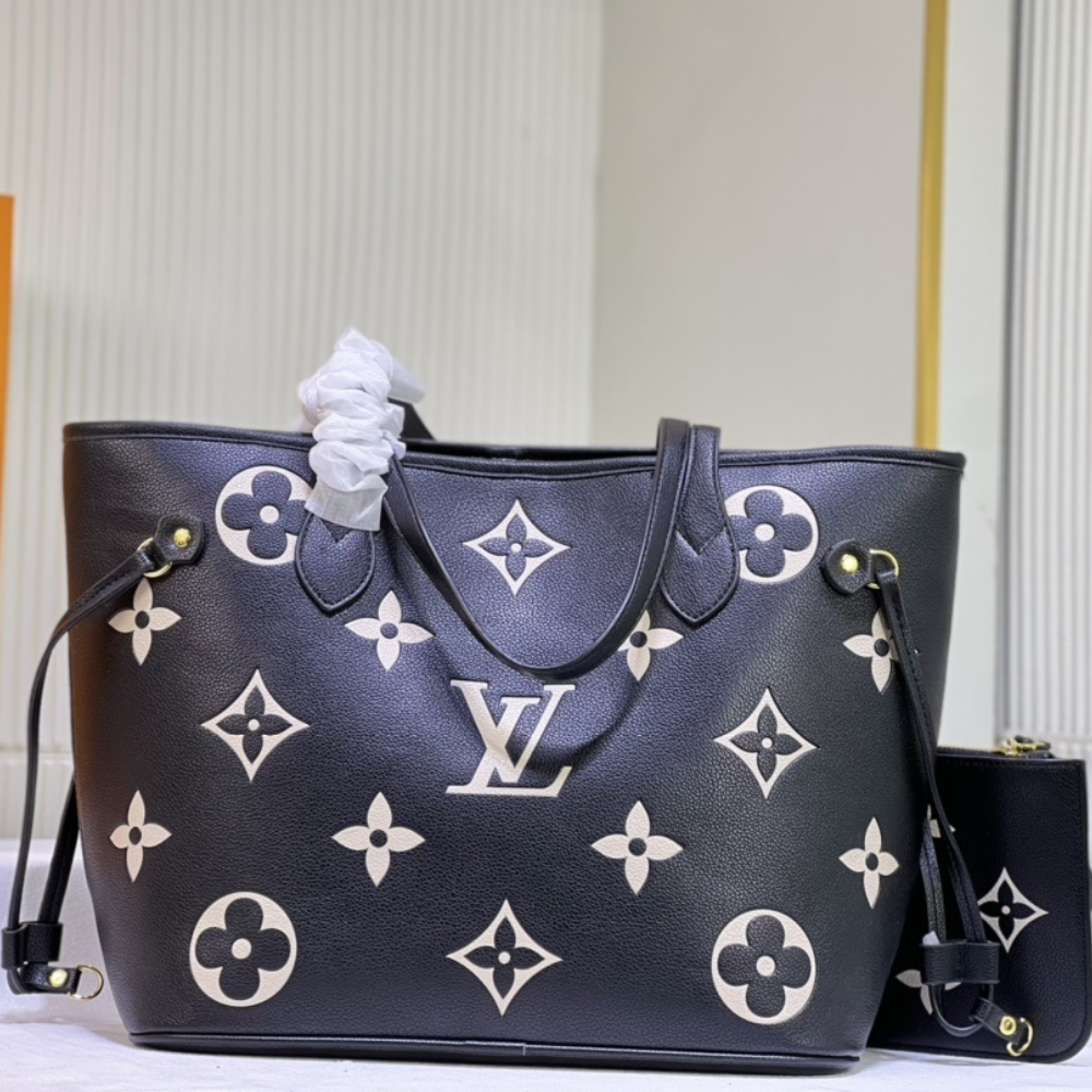 Louis Vuitton Neverfull Tote Bag Mm Monogram Black 12.2 Inches M46649