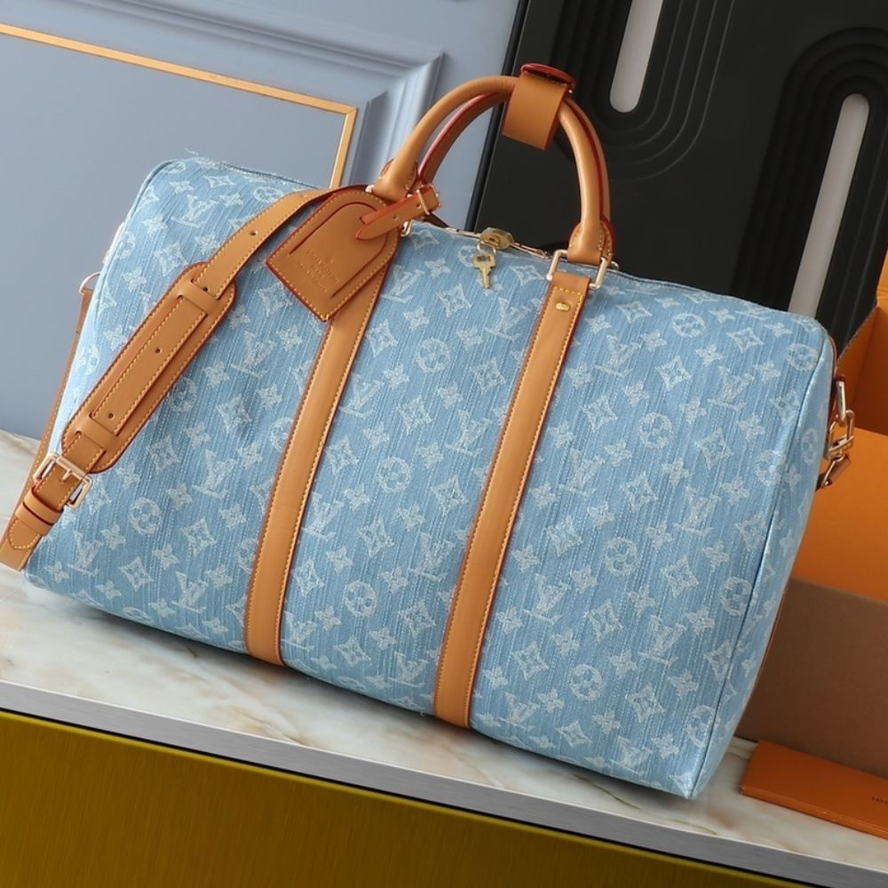 Louis Vuitton Keepall Bandoulièrè 45 Bag Sky Blue Denim 17.7 Inches M25334