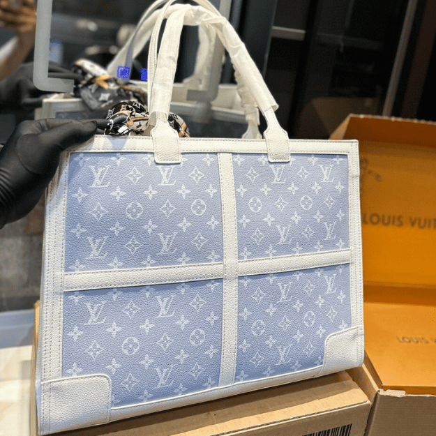 Louis Vuitton Onthego Tote Bag Light Blue / White 15.7 Inches