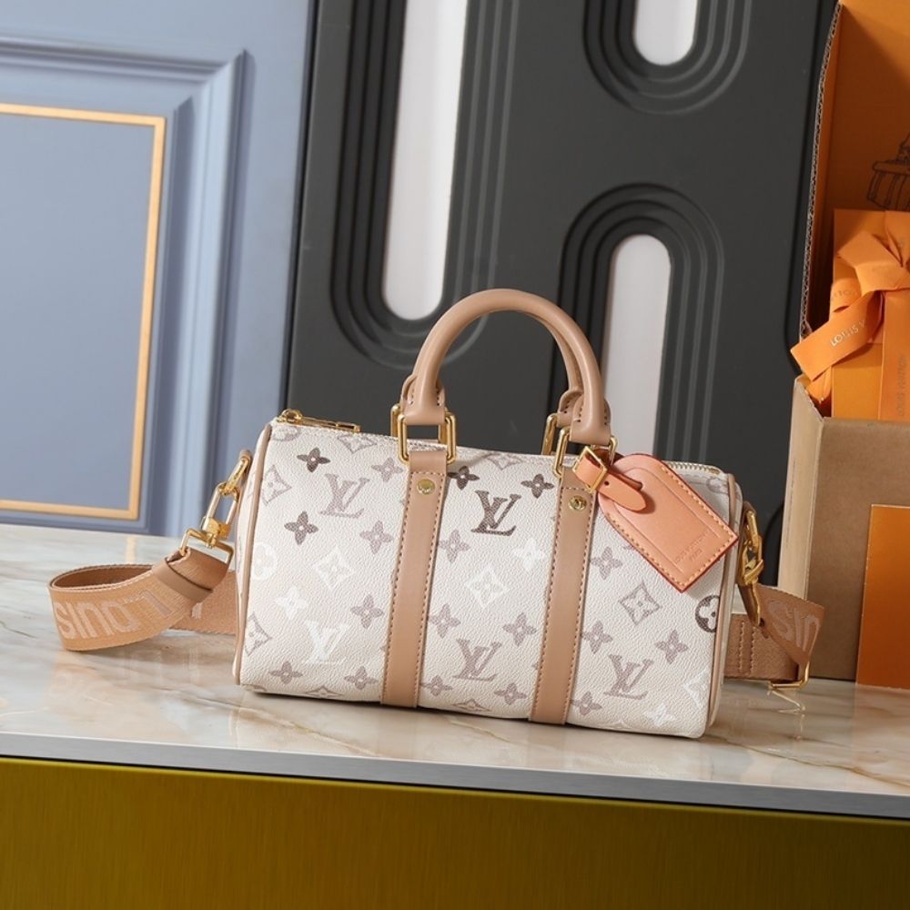 Louis Vuitton Keepall Bandoulière 25 Monogram Beige 9.9 Inches