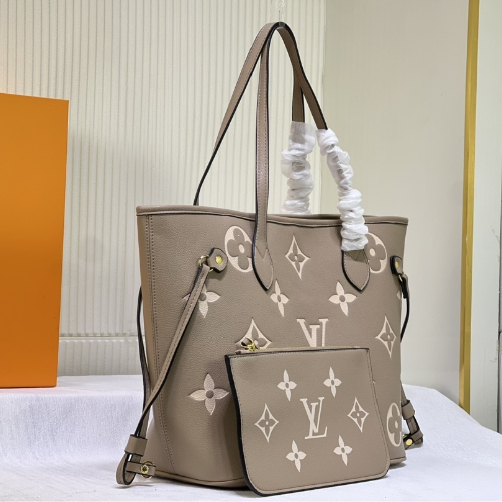 Louis Vuitton Neverfull MM Empreinte Monogram Giant Khaki Cream 12.2 Inches M46329