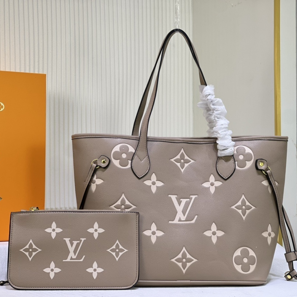 Louis Vuitton Neverfull MM Empreinte Monogram Giant Khaki Cream 12.2 Inches M46329
