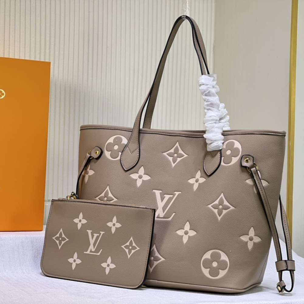 Louis Vuitton Neverfull MM Empreinte Monogram Giant Khaki Cream 12.2 Inches M46329