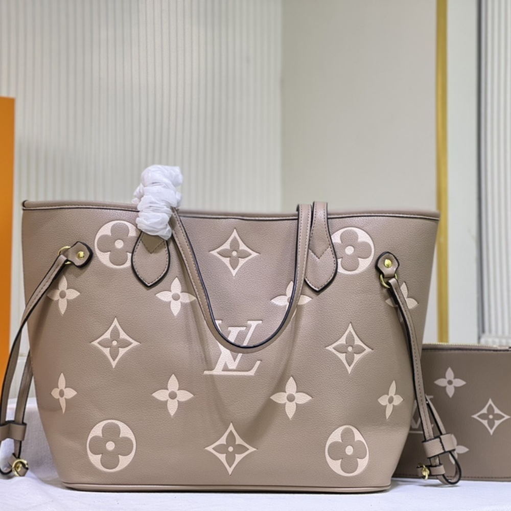 Louis Vuitton Neverfull MM Empreinte Monogram Giant Khaki Cream 12.2 Inches M46329