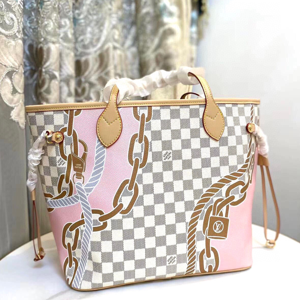 Louis Vuitton Neverfull MM Damier Azur Summer Trunks Pink 12.2 Inches M46329