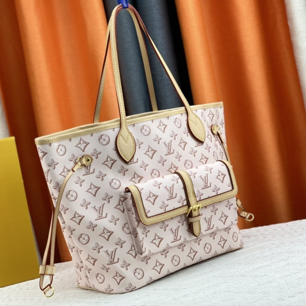 Louis Vuitton Neverfull MM Monogram Empreinte  With Pouch Pocket Beige 12.2 Inches M20921