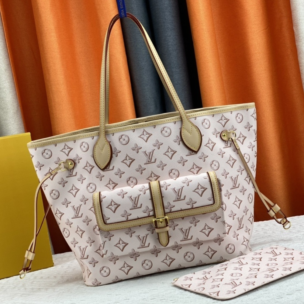 Louis Vuitton Neverfull MM Monogram Empreinte  With Pouch Pocket Beige 12.2 Inches M20921