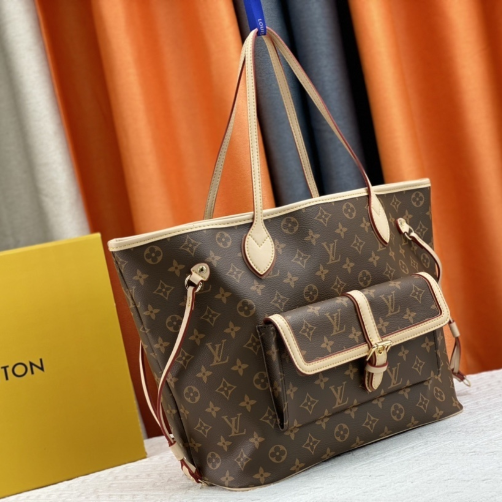 Louis Vuitton Neverfull MM Monogram Empreinte With Pouch Pocket Brown 12.2 Inches M20921