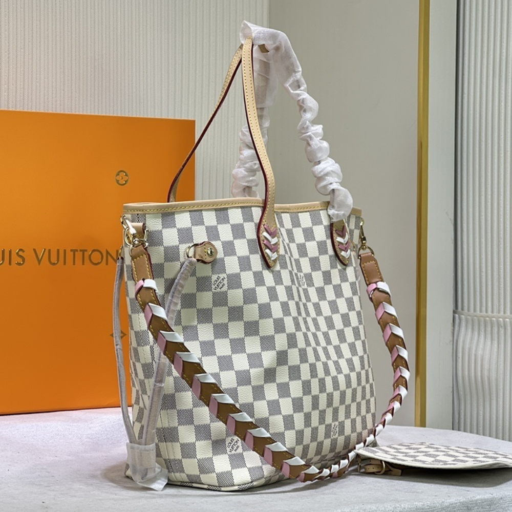 Louis Vuitton Neverfull MM Braided Damier Azur Beige 12.2 Inches N50047