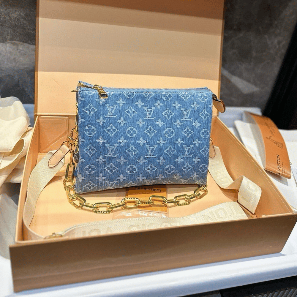 Louis Vuitton Coussin PM New Lv Remix Navy Blue Denim 10.2 Inches M24564