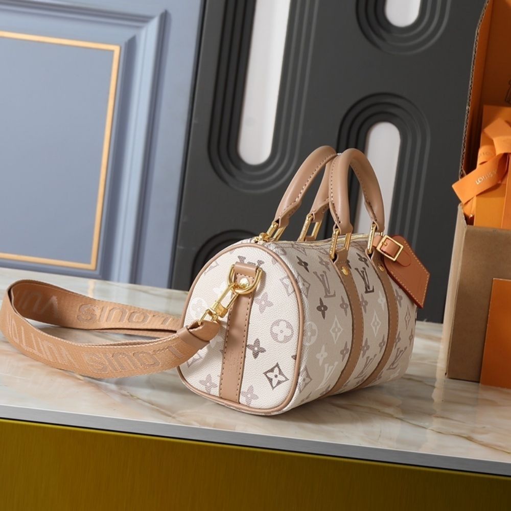 Louis Vuitton Keepall Bandoulière 25 Monogram Beige 9.9 Inches