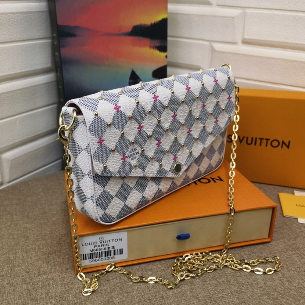 Louis Vuitton Pochette Félicie Damier Azur Fuchsia 8.3 Inches N64616