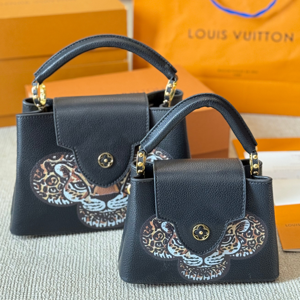 Louis Vuitton Capucines Mini Wild At Heart Leopard Motif Black 7.9 Inches