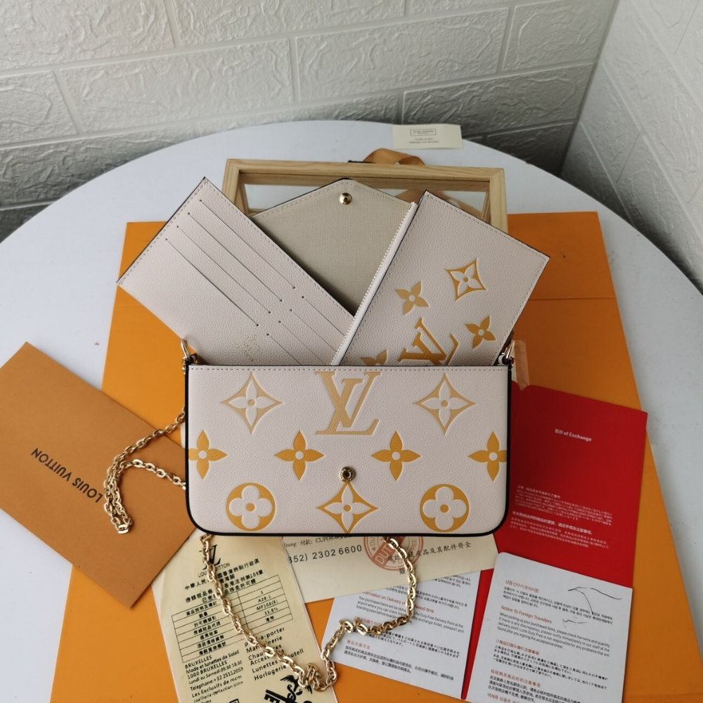 Louis Vuitton Pochette Félicie Monogram Empreinte Beige Gold 8.3 Inches M80498