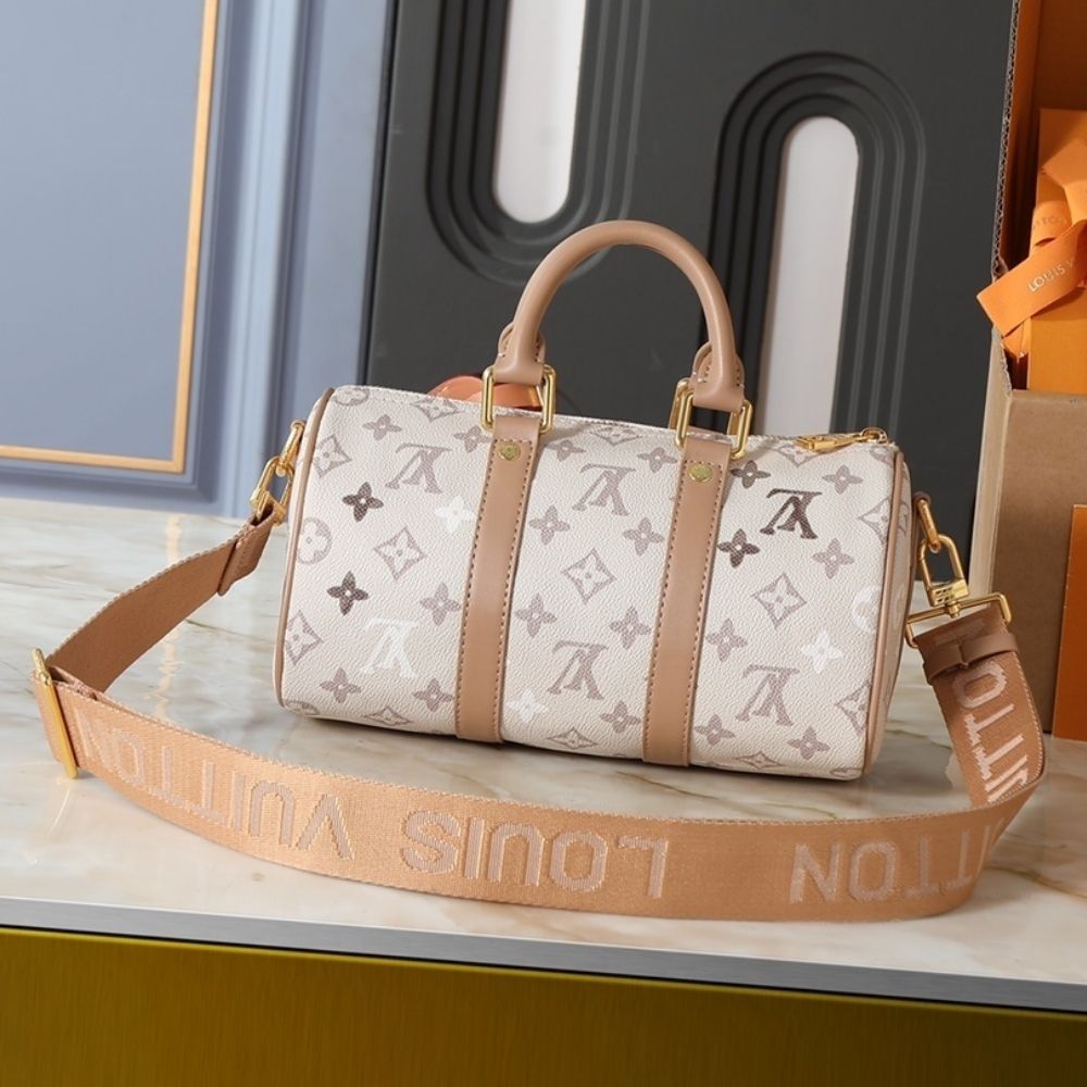 Louis Vuitton Keepall Bandoulière 25 Monogram Beige 9.9 Inches