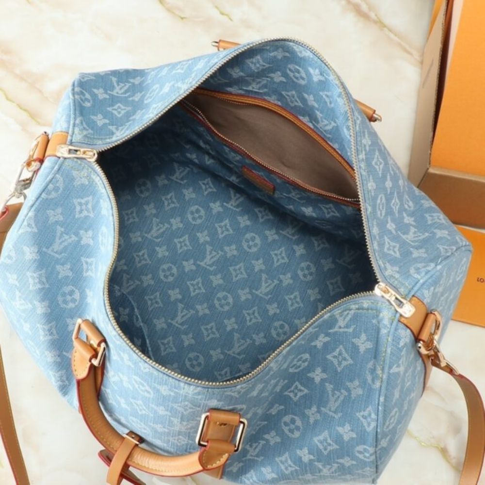 Louis Vuitton Keepall Bandoulièrè 45 Bag Sky Blue Denim 17.7 Inches M25334